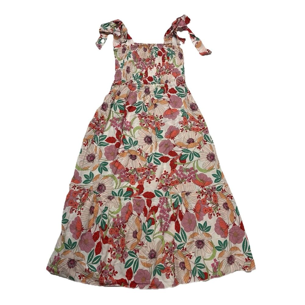 Grace & Lace Tie Strap Tiered Dress Women’s XS Pink Floral NWT Smocked Bodice